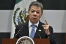 Colombia's President Juan Manuel Santos speaks to the press at Los Pinos presidential palace in Mexico City on May 8, 2015