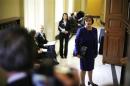 U.S. Senator Feinstein turns to talk to reporters as she walks to the weekly Democratic caucus policy luncheon at the U.S. Capitol in Washington