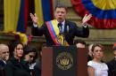 Colombian President Juan Manuel Santos delivers a speech during the inauguration ceremony at the National Congress on August 7, 2014 in Bogota
