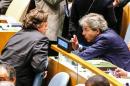 Dutch Foreign Minister Bert Koenders (L) speaks with Italian Foreign Minister Paolo Gentiloni after the fourth round of voting during the election of five non-permanent members of the Security Council at the United Nations in New York on June 28 2016