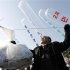 File photo of anti-North Korea activist and North Korean defectors preparing to release balloons in Paju
