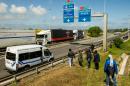 Migrants stand along the A16 highway as they try to access the Channel Tunnel on June 23, 2015 in Calais