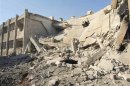A general view of buildings, damaged by what activists said were missiles fired by a Syrian Air Force fighter jet loyal to President Bashar al-Assad, in Daria near Damascus