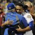 New York Mets starting pitcher Johan Santana, right, hugs manager Terry Collins after throwing a no-hitter against the St. Louis Cardinals in a baseball game on Friday, June 1, 2012, at Citi Field in New York. The Mets won 8-0. (AP Photo/Kathy Kmonicek)