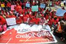 Members of civil society groups protest the abduction of Chibok school girls and press for their release in Abuja, Nigeria, on May 6, 2014
