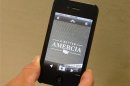 A Mitt Romney campaign iPhone app is seen here, with the word "America" misspelled in New York