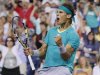 Nadal of Spain celebrates defeating Gulbis of Latvia during their men's singles match at the BNP Paribas Open ATP tennis tournament in Indian Wells, California