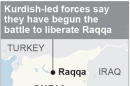 Map locates Raqqa, Syria, where Kurdish-led forces are beginning their attack on the city; 1c x 2 inches; 46.5 mm x 50 mm;