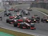 McLaren Formula One driver Lewis Hamilton of Britain drives ahead of the pack at the start of the Brazilian F1 Grand Prix at Interlagos circuit in Sao Paulo