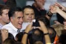 Republican presidential candidate, former Massachusetts Gov. Mitt Romney shakes hands with supporters during a campaign stop at the University of Miami, Wednesday, Oct. 31, 2012, in Coral Gables, Fla. (AP Photo/Lynne Sladky)