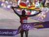 Uganda's Stephen Kiprotich crosses finish line to win men's marathon at London 2012 Olympic Games