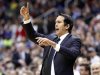 Miami Heat head coach Spoelstra directs his team during the first half of their NBA basketball game against the Utah Jazz in Salt Lake City, Utah