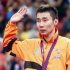 Silver medallist Malaysia's Lee Chong Wei waves at the victory ceremony for the men's singles badminton event at the London 2012 Olympic Games at the Wembley Arena