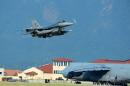 This August 9, 2015 US Air Force handout photo shows an F-16 Fighting Falcon departing Aviano Air Base, Italy enroute to Incirlik Air Base, Turkey