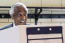 Rep. Charles Rangel, D-N.Y., casts his ballot in the Democratic primary, Tuesday, June 26, 2012 in New York. He faces State Sen. Adriano Espaillat, who would be the first Dominican-American in Congress if he wins the primary and the November general election. (AP Photo/Mark Lennihan)