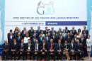 Leaders pose for a family photo during the first day of a two-day G20 meeting of finance ministers and central bank governors in Ankara on September 4, 2015