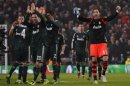 Diego López grita junto a sus compañeros tras eliminar al Manchester United en la 'Champions', el pasado 5 de marzo