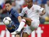France's Nasri challenges England's Cole during their Group D Euro 2012 soccer match at the Donbass Arena in Donetsk
