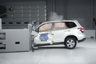 This undated image provided by the Insurance Institute for Highway Safety shows a 2014 Subaru Forester during a small overlap frontal crash test. Subaru's 2014 Forester is one of only two of 13 small SUVs that are getting passing grades in front-end crash tests done by the Insurance Institute for Highway Safety. Popular models such as the Honda CR-V, Ford Escape and Jeep Wrangler received only "marginal" or "poor" ratings from the Insurance Institute for Highway Safety. (AP Photo/he Insurance Institute for Highway Safety)