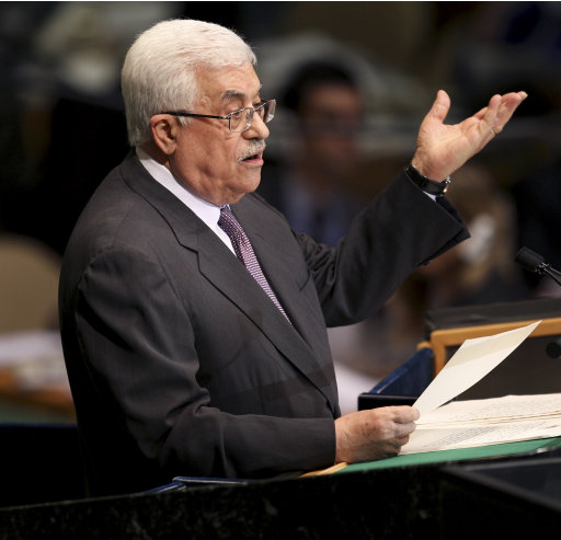 Palestinian President Mahmoud Abbas addresses the 67th session of the United Nations General Assembly at U.N. headquarters Thursday, Sept. 27, 2012. (AP Photo/Seth Wenig)