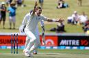 Tim Southee of New Zealand makes an unsuccessful appeal for the wicket of Sri Lanka's Dinesh Chandimal during day one of the International Test cricket match between New Zealand and Sri Lanka at Seddon Park in Hamilton on December 18, 2015