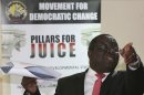 Zimbabwe's opposition party Movement For Democratic Change leader Tsvangirai speaks at a media conference in Harare