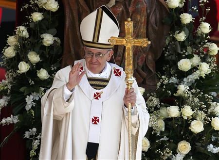 Pope Francis takes part in his inaugural mass in Saint Peter's Square at the Vatican, March 19, 2013. REUTERS/Paul Hanna