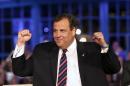File photo of Republican New Jersey Governor Chris Christie gesturing as he takes the stage at his election night party in Asbury Park, New Jersey