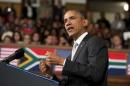 US President Barack Obama delivers a speech at the University of Cape Town in South Africa on June 30, 2013