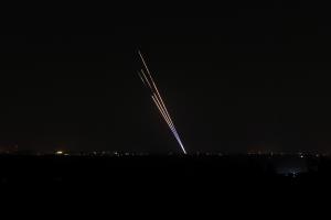 Light trails made by rockets fired from the Gaza Strip &hellip;
