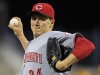 Cincinnati Reds starting pitcher Homer Bailey (34) delivers during the first inning of a baseball game against the Pittsburgh Pirates in Pittsburgh Friday, Sept. 28, 2012.(AP Photo/Gene J. Puskar)