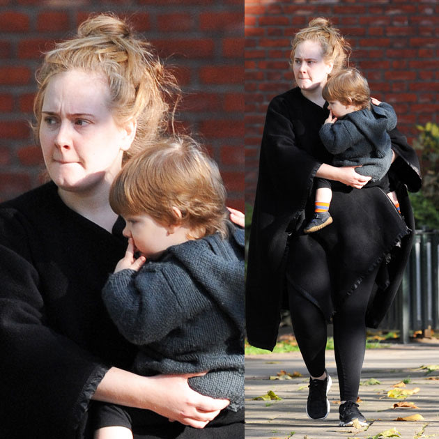 Adele, ausnahmsweise einmal ungeschminkt, mit ihrem Sohn Angelo (Bild ...