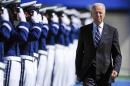 Vice President Joe Biden walks to the stage during the graduation ceremony for the United States Air Force Academy class of 2014 at Falcon Stadium in Colorado Springs, Colo. Wednesday, May 28, 2014. (AP Photo/The Colorado Springs Gazette, Michael Ciaglo) MAGS OUT