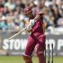 West Indies' Simmons hits ball in air before being caught during International Twenty20 Match against England at Trent Bridge cricket ground in Nottingham
