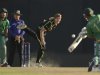 Australia's Watson bowls to South Africa's Peterson during the ICC World Twenty Super 8 cricket match at the R Premadasa Stadium in Colombo