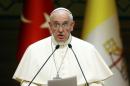 Pope Francis addresses to media at the presidential palace in Ankara