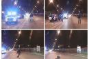 Combination of still images from video released by Chicago Police show Laquan McDonald walking and subsequently shot in Chicago