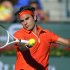 Roger Federer, of Switzerland, returns a shot to Ivan Dodig, of Croatia, during their match at the BNP Paribas Open tennis tournament, Monday, March 11, 2013, in Indian Wells, Calif. (AP Photo/Mark J. Terrill)