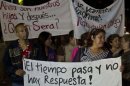 Relatives of 12 people kidnapped in a bar in May protest on August 23, 2013 in Mexico City