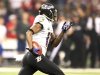 Baltimore Ravens' Jacoby Jones heads up field en route to scoring a touchdown on a kickoff return in the NFL Super Bowl XLVII football game in New Orleans