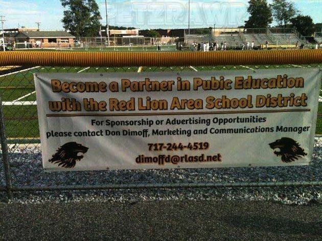 "Become a Partner in"... whaaaat? School Banner Has A Very "Public" Typo