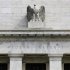 A view shows an eagle sculpture on Federal Reserve building in Washington