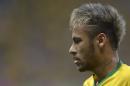 Brazil's Neymar pauses during the World Cup quarterfinal soccer match between Brazil and Colombia at the Arena Castelao in Fortaleza, Brazil, Friday, July 4, 2014. (AP Photo/Manu Fernandez)