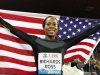 Richards-Ross of the U.S. celebrates as she won the women's 400m race during the Weltklasse Diamond League meeting in Zurich