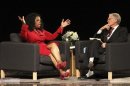 Entertainer David Letterman hosts a conversation with Oprah Winfrey at Ball State University in Muncie