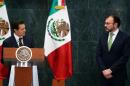 Mexican President Enrique Pena Nieto (C) delivers a speech during the swearing-in ceremony of the new Foreign Minister Luis Videgaray (R) at Los Pinos presidential residence in Mexico City on January 4, 2017