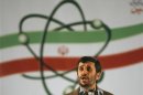 Iran's President Ahmadinejad speaks during a ceremony at the Natanz nuclear enrichment facility