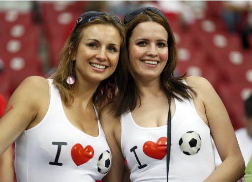 Portugal soccer fans wait for the start of the Euro 2012 quarter-final soccer match against Czech Republic at the National stadium in Warsaw