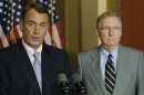 Boehner and McConnell hold a news conference about the U.S. debt ceiling crisis, at the U.S. Capitol in Washington