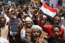 Yemeni protesters take part in a demonstration in the strategic city of Taez on April 10, 2015, in support of the Saudi-led "Decisive Storm" operation against the Shiite Huthi rebels